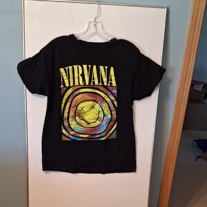 NIRVANA Black Tee with Colorful Spiral Design